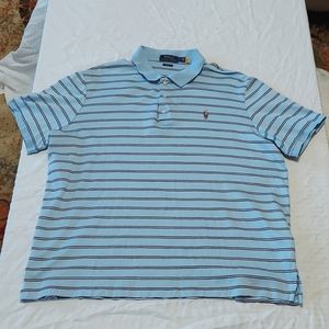 Polo Ralph Lauren Mens Collared Short Sleeve Polo Shirt Sky Blue Black Stripes